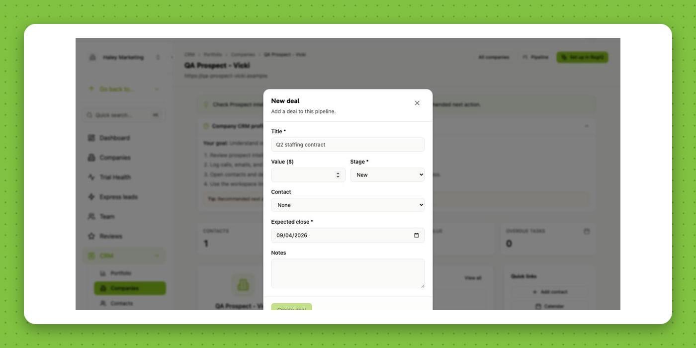 RogIQ CRM — deals board
