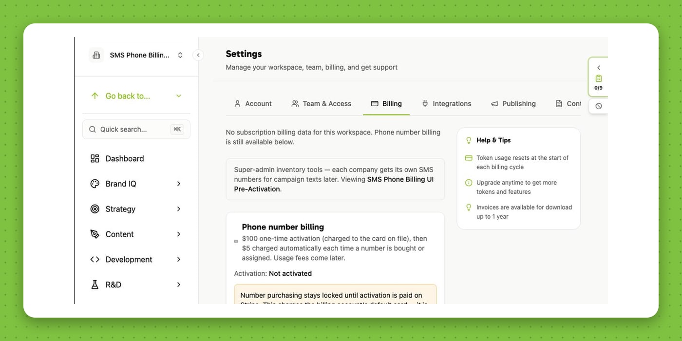 SMS — status and billing